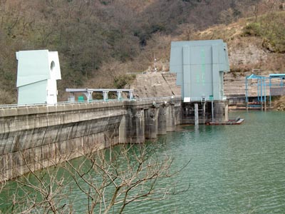 左岸から堤体上流側を望む