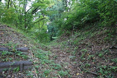 三の丸と四の丸の間の堀切が階段となっています