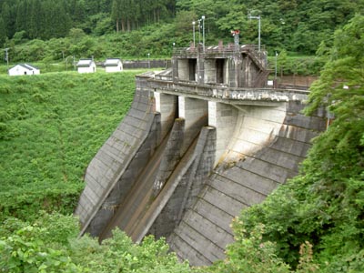 左岸下流側から堤体を望む