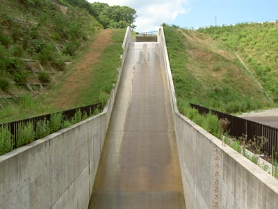 ダム直下から導流部を見る